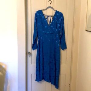 Blue floral jaqard dress with button detail